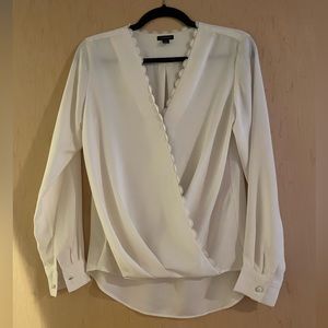Ann Taylor White Cream Long-Sleeve Wrap Blouse Shirt Top with Lace Trim